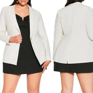 City Chic Linen Cotton Blazer Jacket Single Button Front Beige Cream Womens 20